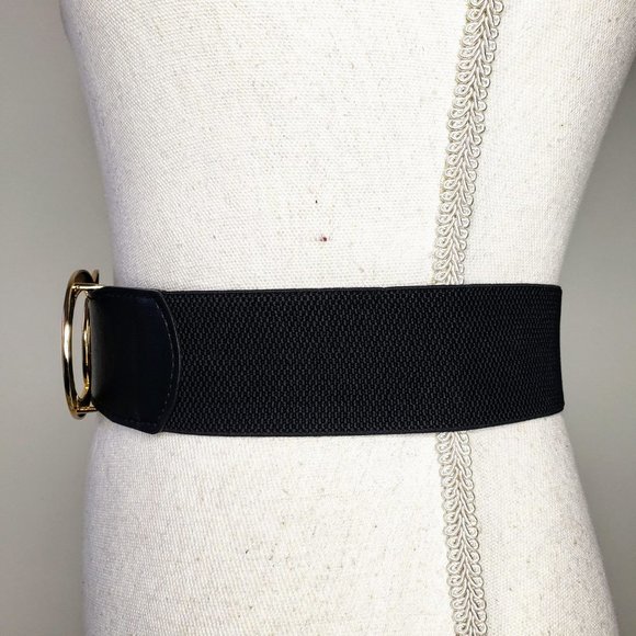 Overlapping Gold Tone Buckle Wide Elastic Belt - Picture 5 of 8